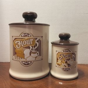 Vintage Retro Flour,  Tea  Kromex Metal Canister Set 60s 70s brown beige